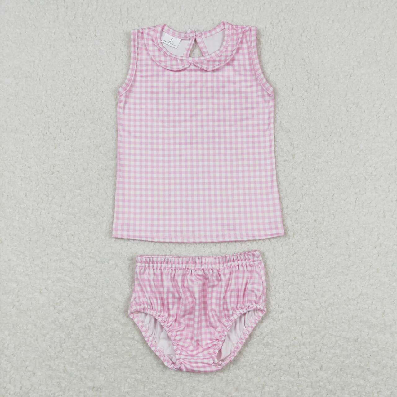 GBO0222 Pink Plaid Print Baby Girls Summer Bummie Set