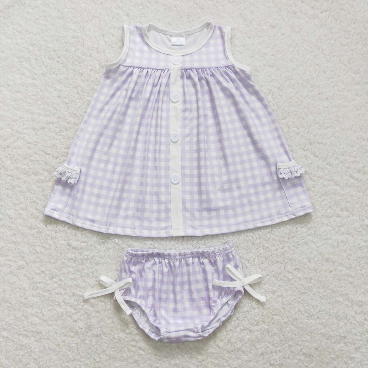 GBO0260 Purple Plaid Baby Girls Summer Bummie Set