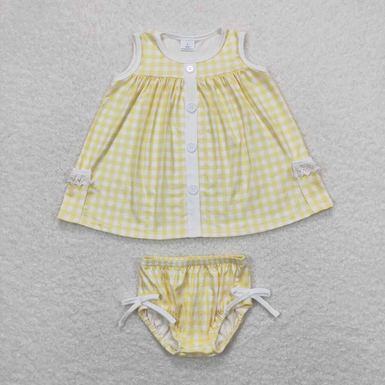 GBO0261 Yellow Plaid Print Baby Girls Summer Bummie Set