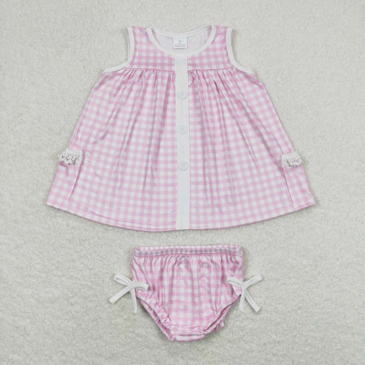 GBO0263 Pink Plaid Baby Girls Summer Bummie Set