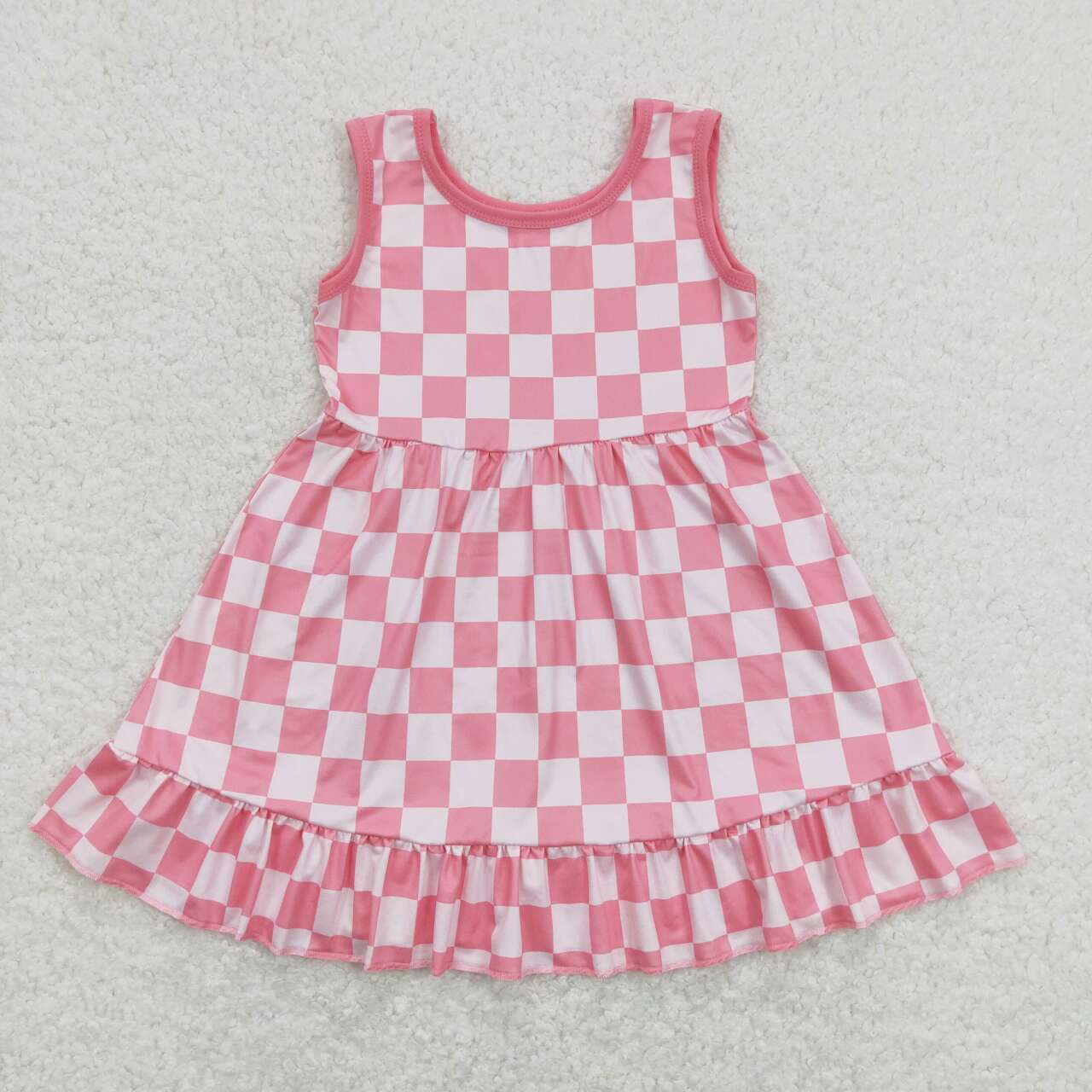 GSD0659 Pink Plaid Girls Knee Length Dress