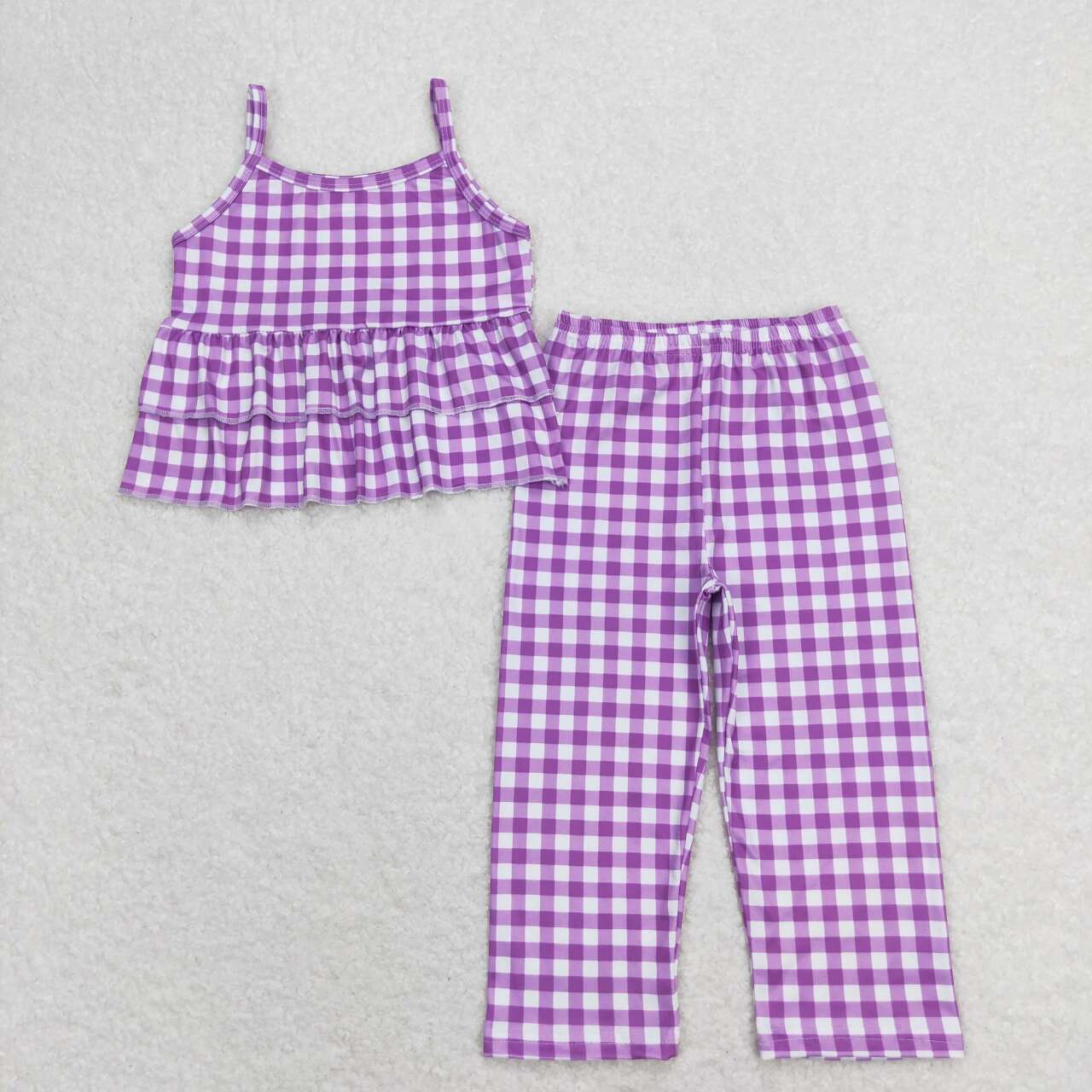 GSPO1379 Purple Plaid Print Girls Clothes Set