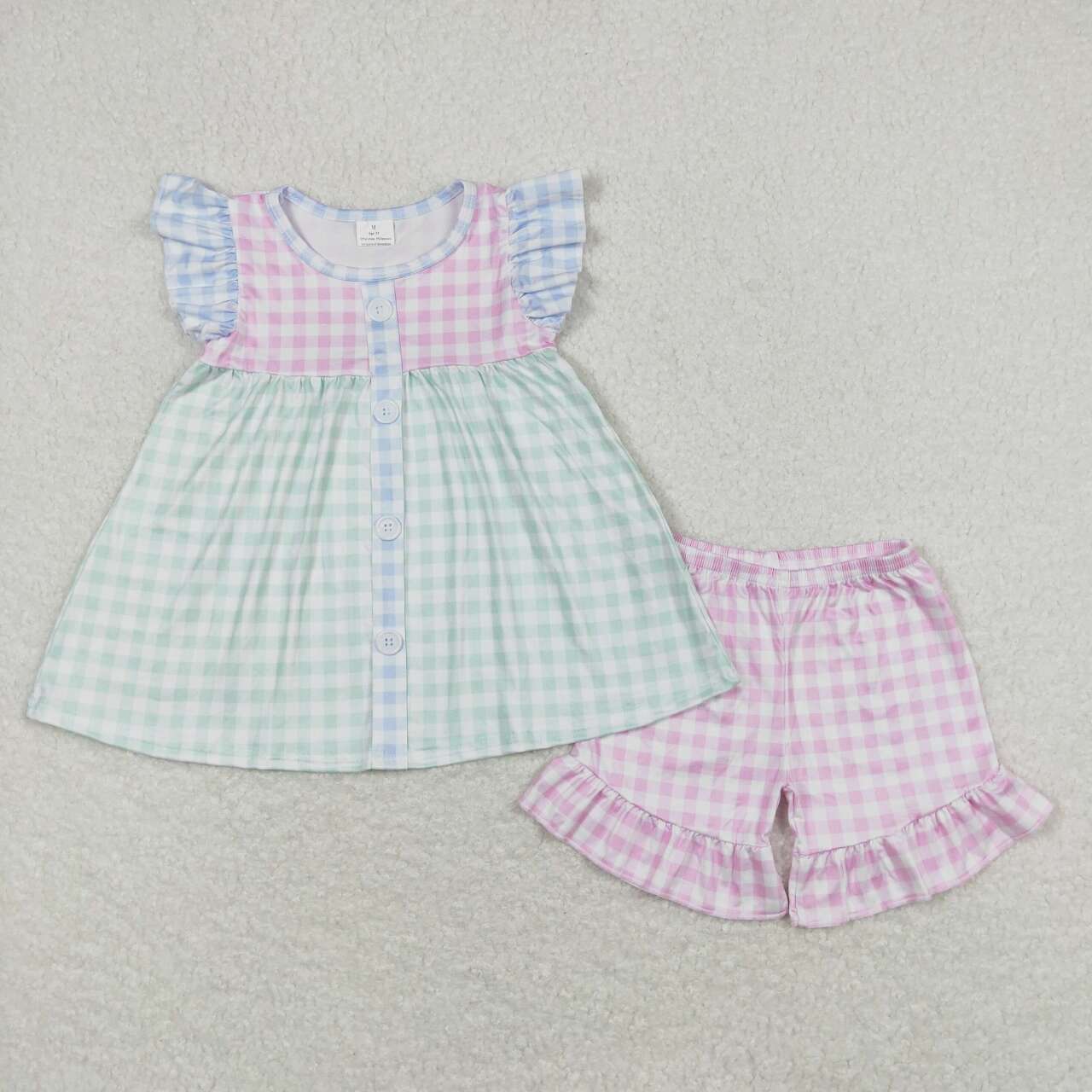 GSSO0744  Plaid Print Girls Summer Clothes Set