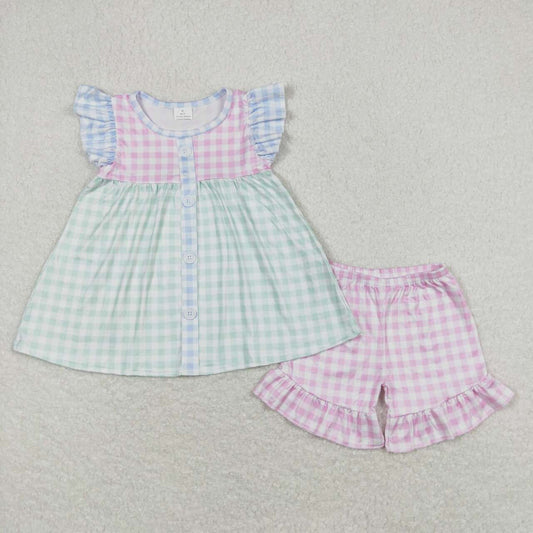 GSSO0744  Plaid Print Girls Summer Clothes Set