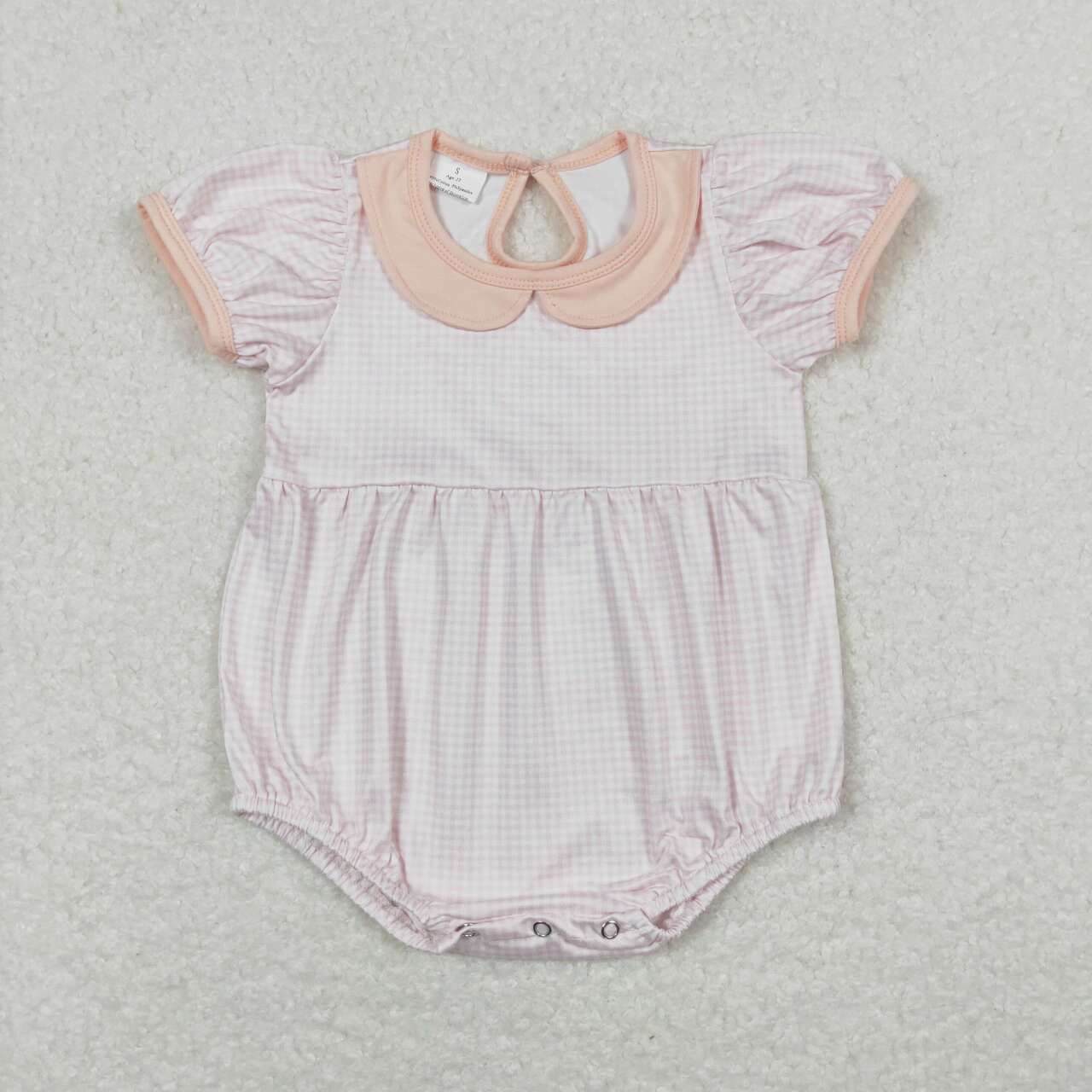 SR0597 Pink Plaid Print Baby Girls Summer Romper