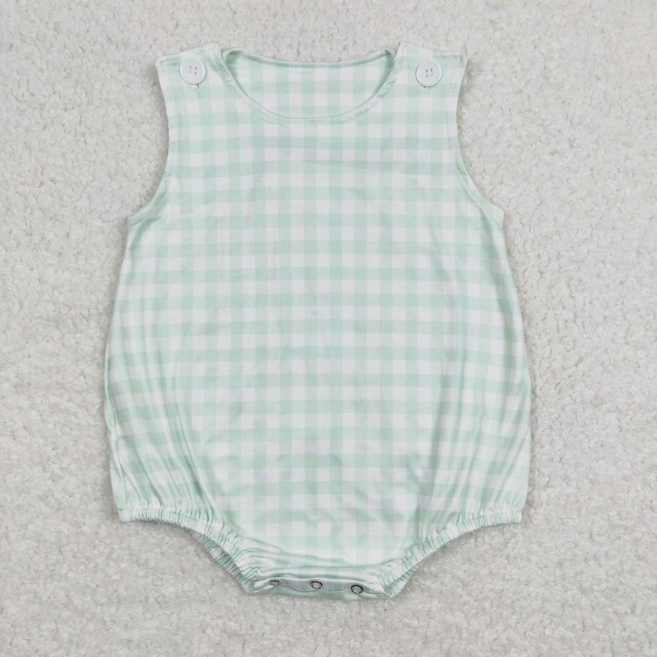 SR0892 Green Plaid Print Baby Boys Summer Romper