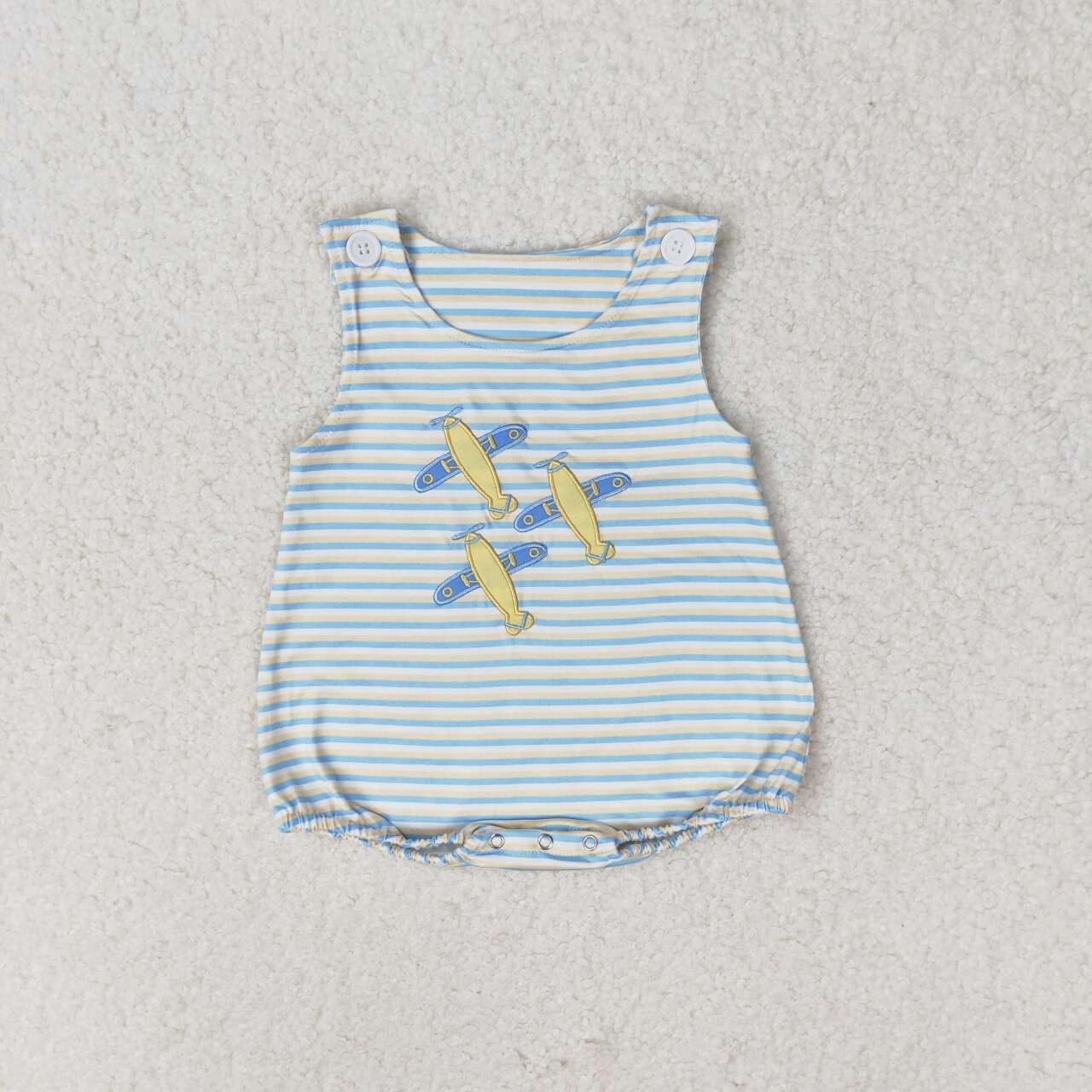 SR1228 Plane Embroidery Blue Stripes Baby Boys Summer Romper