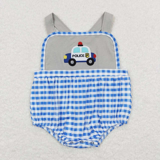 SR0997  Police Car Embroidery Baby Boys Summer Romper