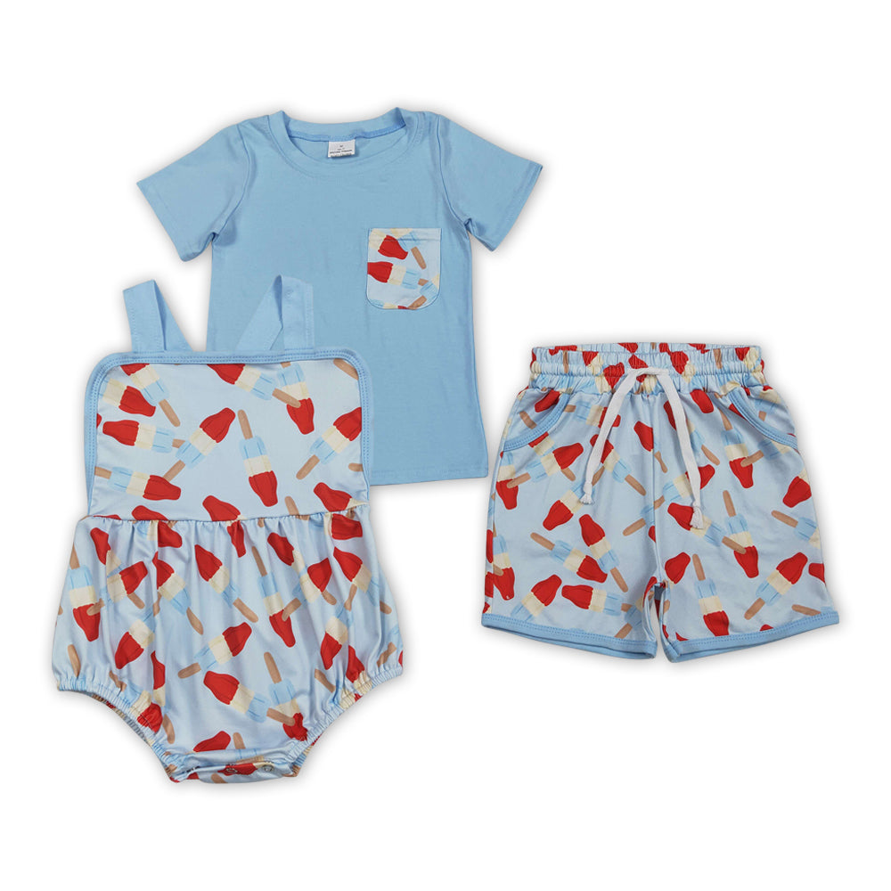 Popsicle Blue Print Boys 4th of July Matching Clothes Brothers Wear