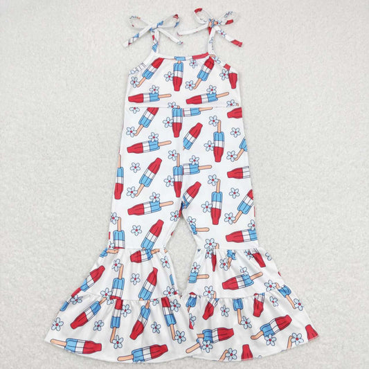 SR0905 Popsicle Flowers Print Straps Girls 4th of July Jumpsuit