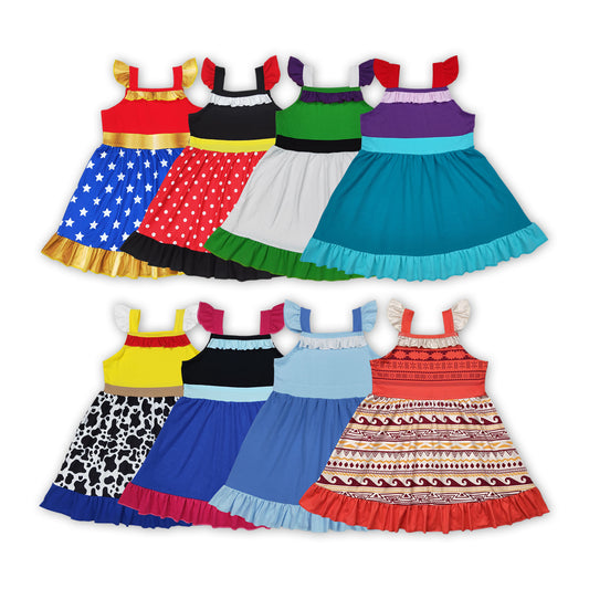 8 Design Cartoon Princess Girls Summer Knee Length Dress Sisters Wear
