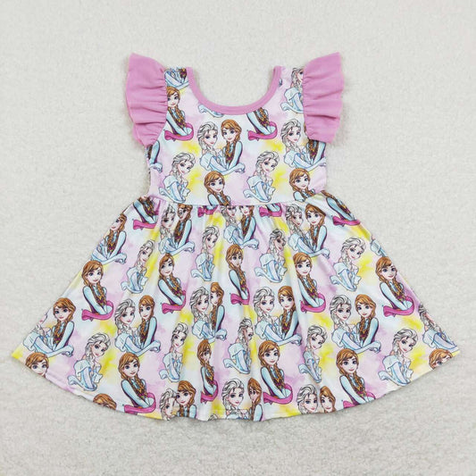 GSD0762 Cartoon Princess Tie-dye Print Girls Summer Knee Length Dress