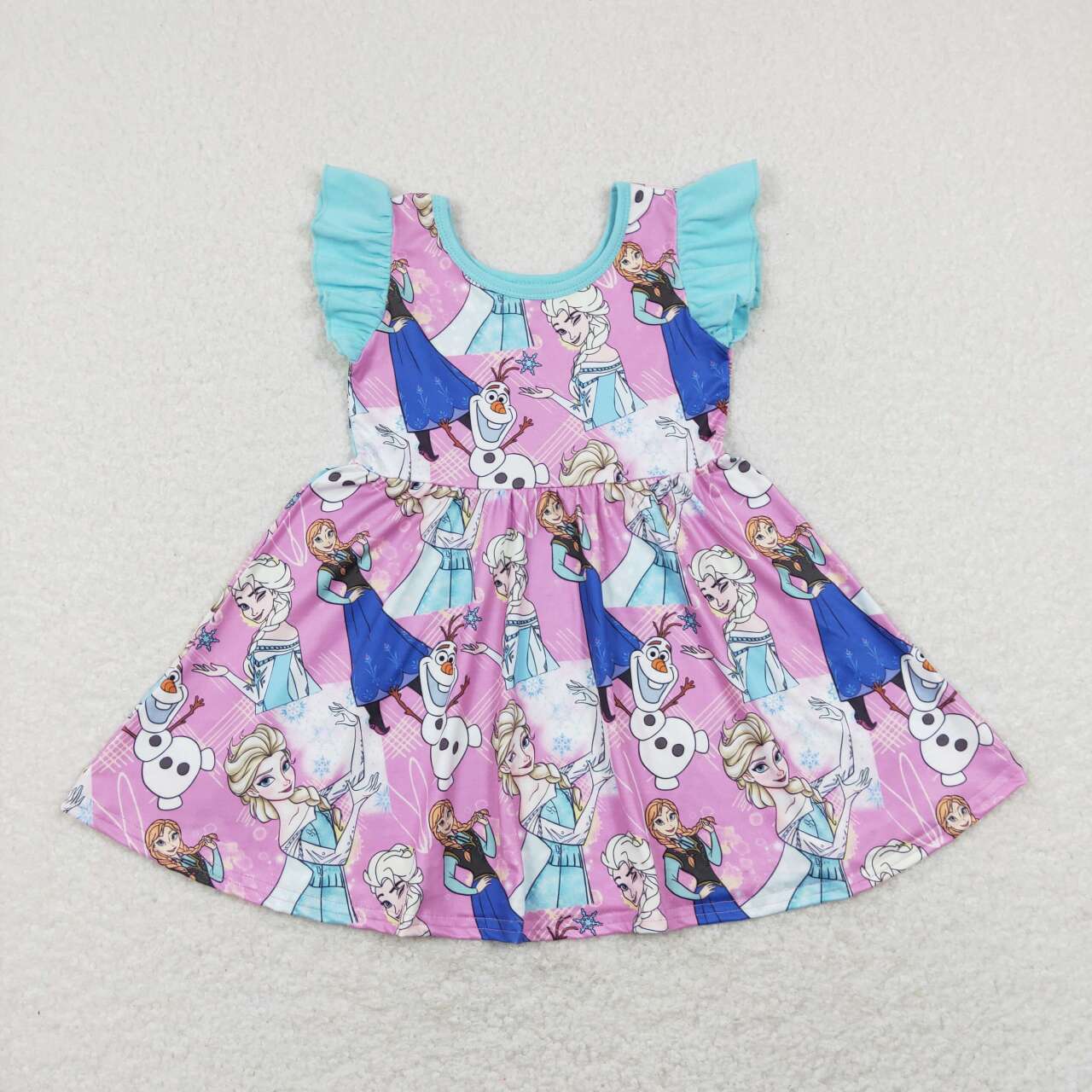 GSD0764 Cartoon Princess Snowman Print Girls Summer Knee Length Dress