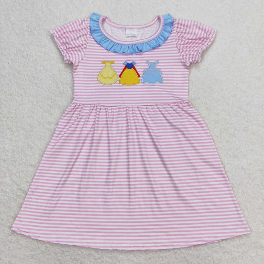 GSD0856 Cartoon Princess Embroidery Girls Summer Knee Length Dress