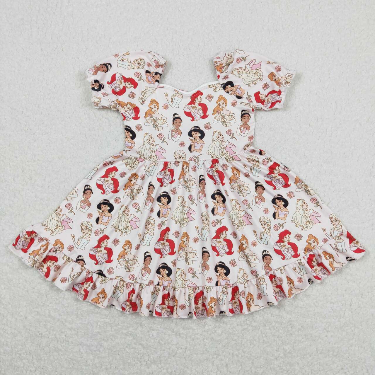 GSD0877 Cartoon Princess Flowers Print Girls Summer Knee Length Dress