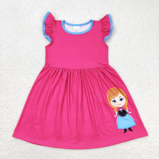 GSD1149  Cartoon Princess Hot Pink Print Girls Knee Length Summer Dress
