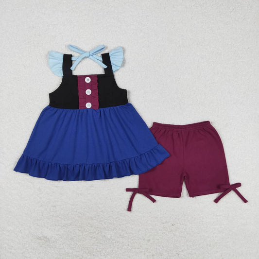 GSSO0966  Princess Blue Tunic Top Shorts Girls Summer Clothes Set
