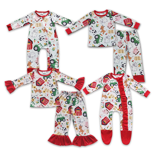 (Promotion) Farm Animals Print Kids Pajamas Matching Clothes Sibling Wear