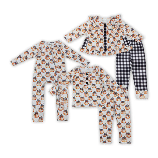 Pumpkin Bows Girls Fall Clothes Sisters Matching Wear