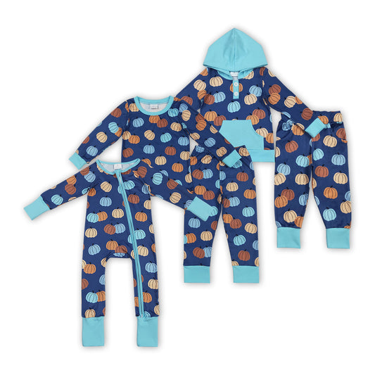 Pumpkin Print Boys Fall Clothes Brothers Matching Wear