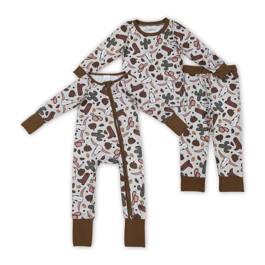 Pumpkin Western Print Boys Western Pajamas Matching Clothes