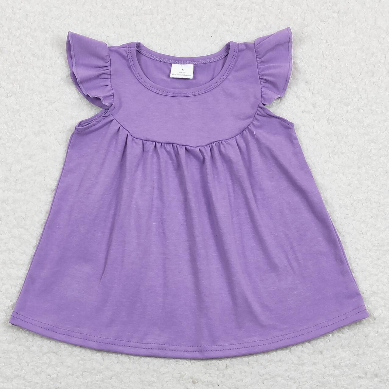 GT0461 Purple Flutter Sleeve Girls Summer Tee Shirts Top