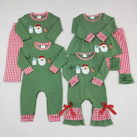 Milk Santa Cookie Embroidery Sibling Christmas Matching Clothes