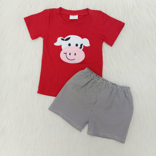 (Promotion)Boys summer cow print embroidery outfits   D13-1