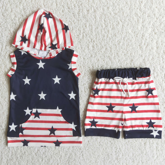 (Promotion)C14-23 Boy's summer hooded 4th of July outfits
