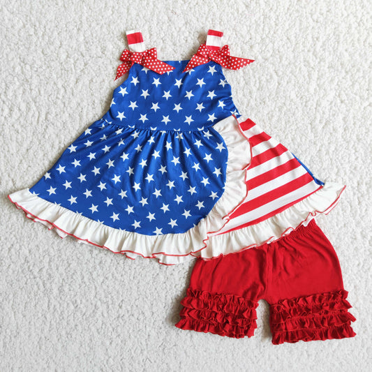 (Promotion)Girls sleeveless star and stripe tunic top 4th of July outfits D7-1