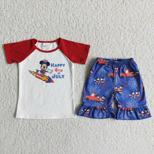 (Promotion)D10-28Short sleeve ruffles shorts 4th of July outfits