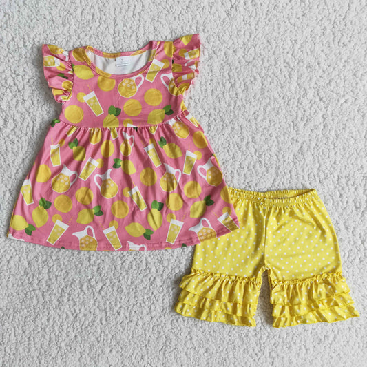 (Promotion)Flutter sleeve lemon print icing shorts summer outfits D12-16