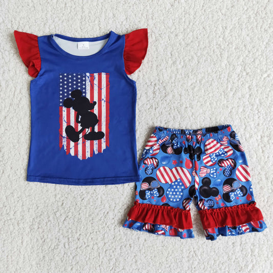 (Promotion)E12-1Short sleeve ruffles shorts 4th of July outfits
