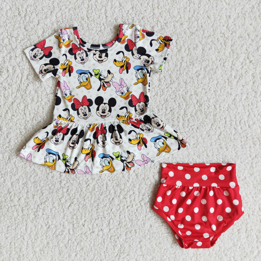 (Promotion)Short sleeve top cartoon mouse print summer bummie sets