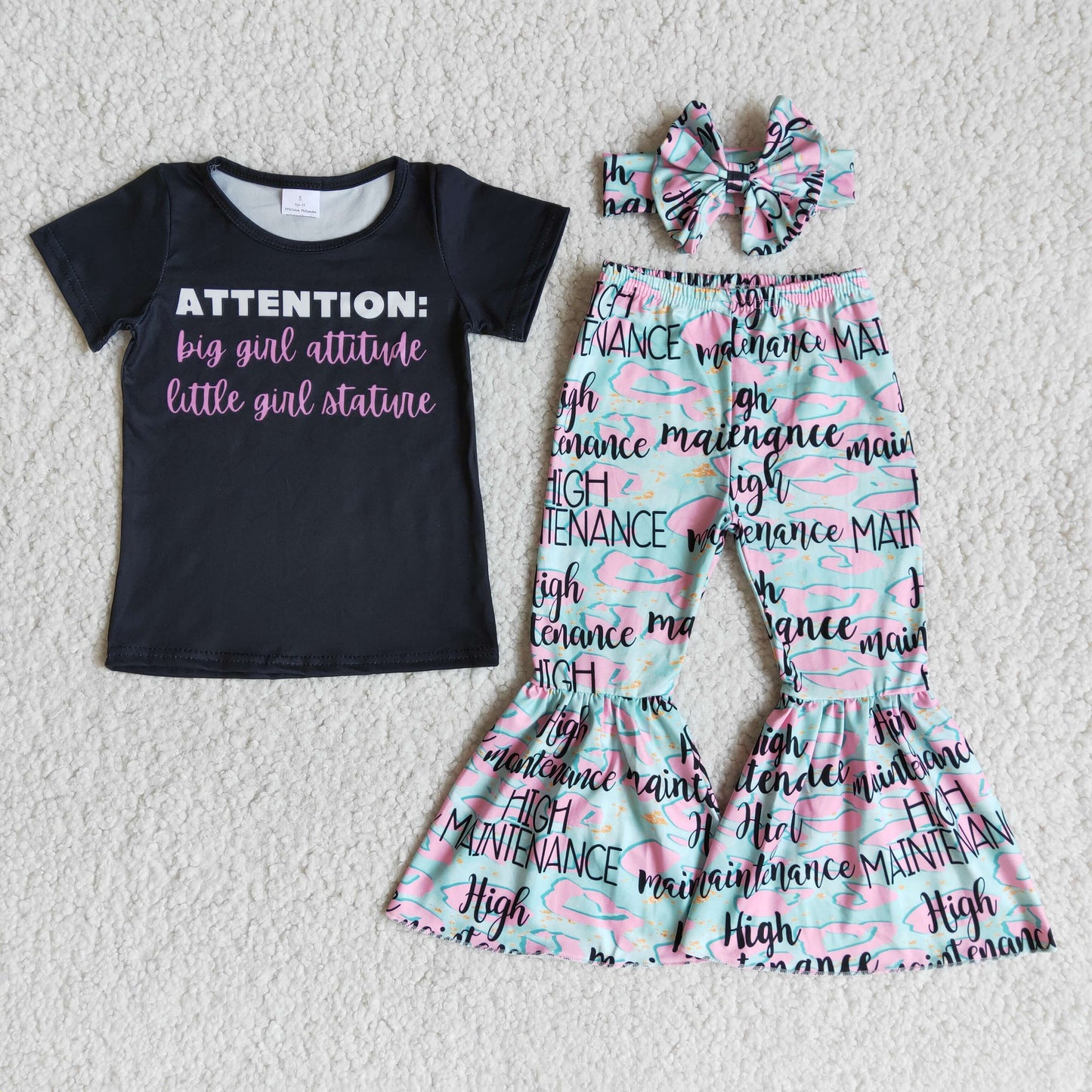 (Promotion) ATTENTION print short sleeve bell bottom pants outfits  B1-20