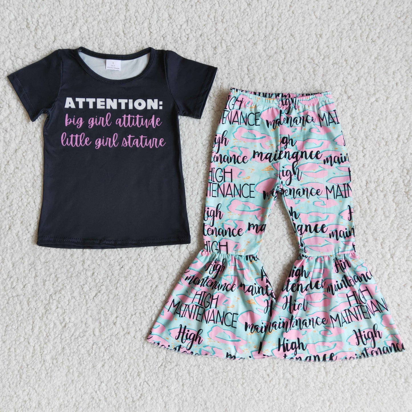 (Promotion) ATTENTION print short sleeve bell bottom pants outfits  B1-20