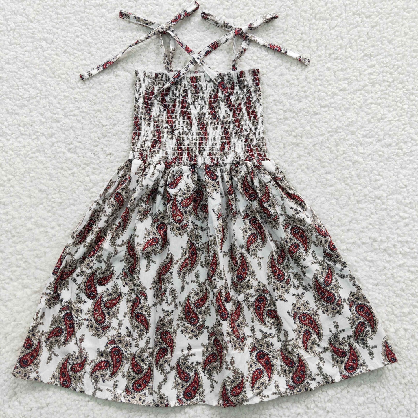 GSD0367 Girls spaghetti strap red paisley summer smocking dress