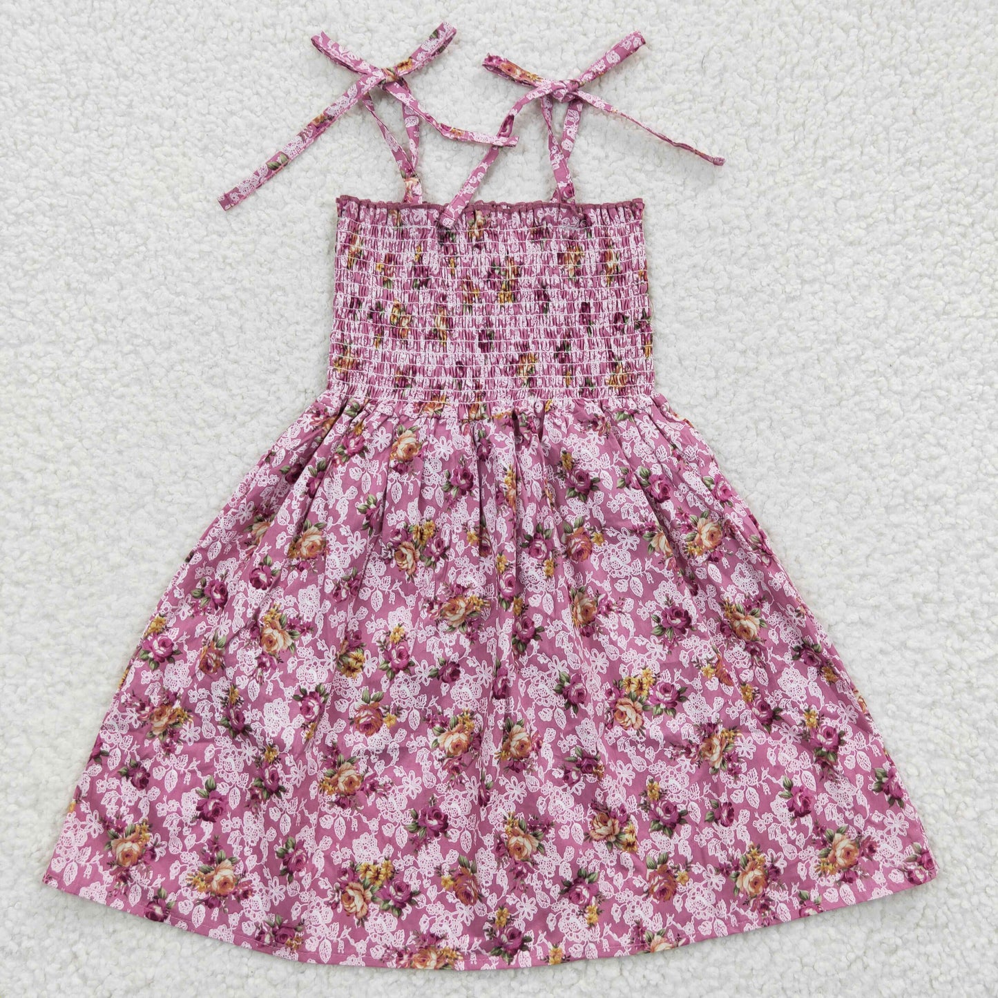 GSD0377 Girls spaghetti strap hot pink rose summer smocking dress