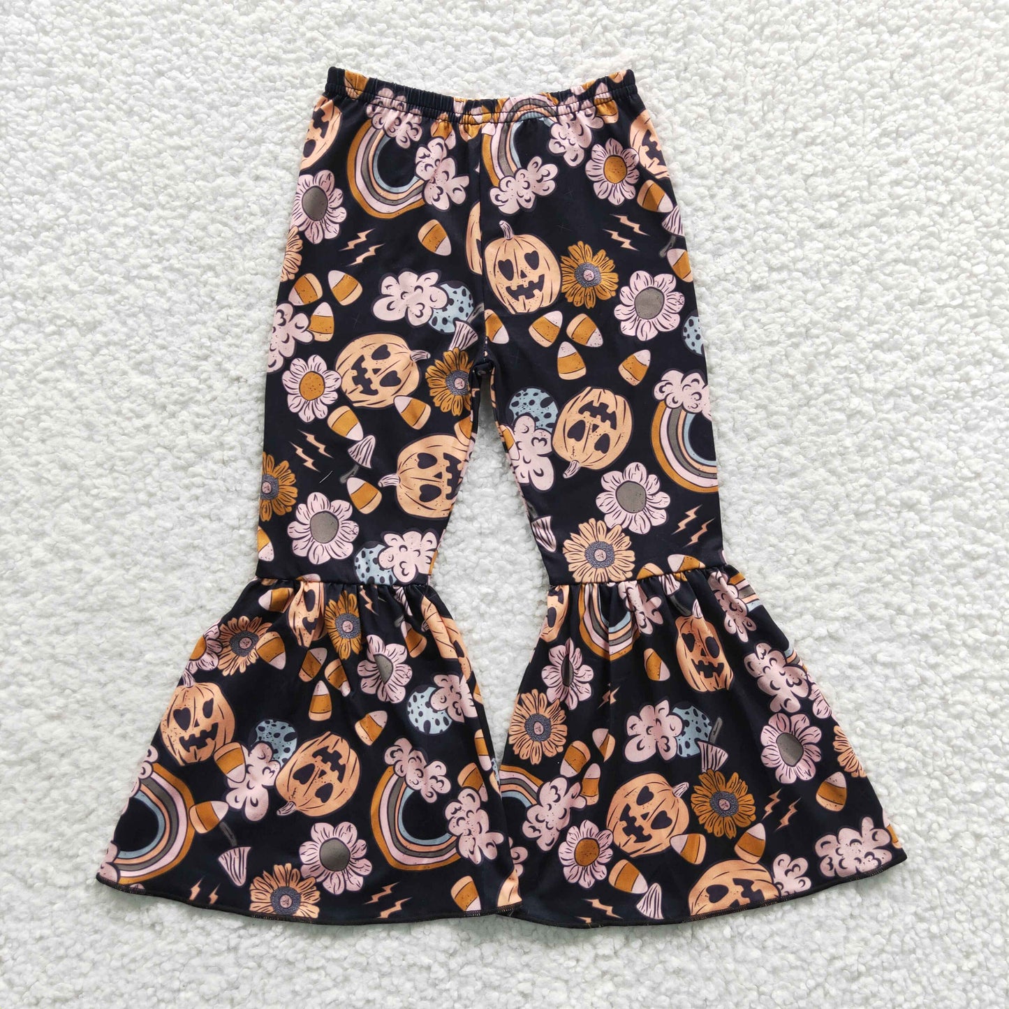 P0151 Girls flowers pumpkin bell bottom Halloween pants