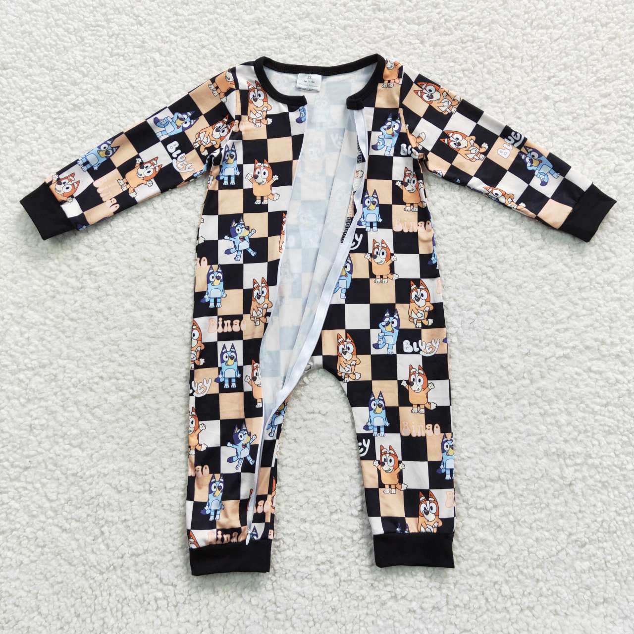 LR0359 Baby cartoon dog gingham zipper romper