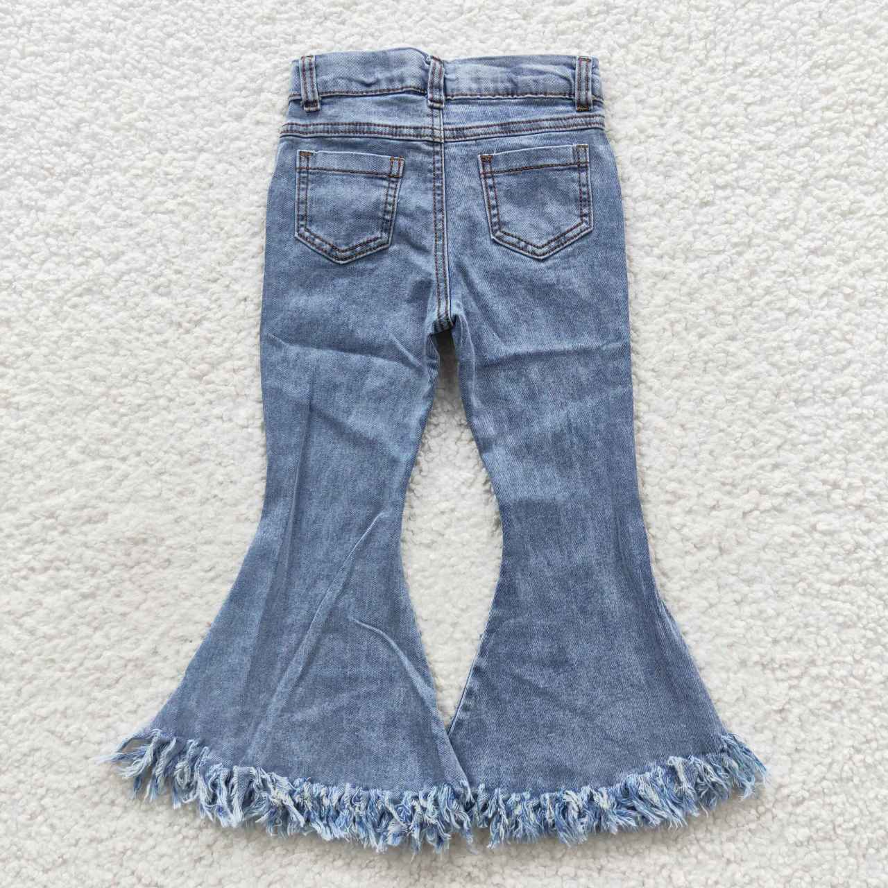 P0132 Girls blue tassels denim bell bottom jeans