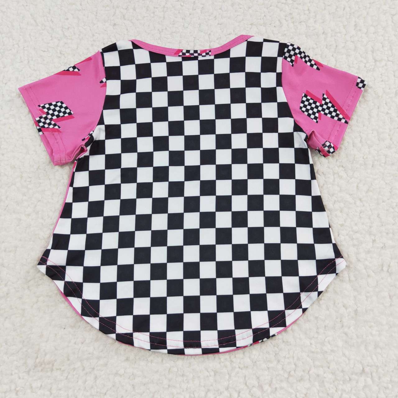 GT0227 Kids black plaid pocket pink Tshirts