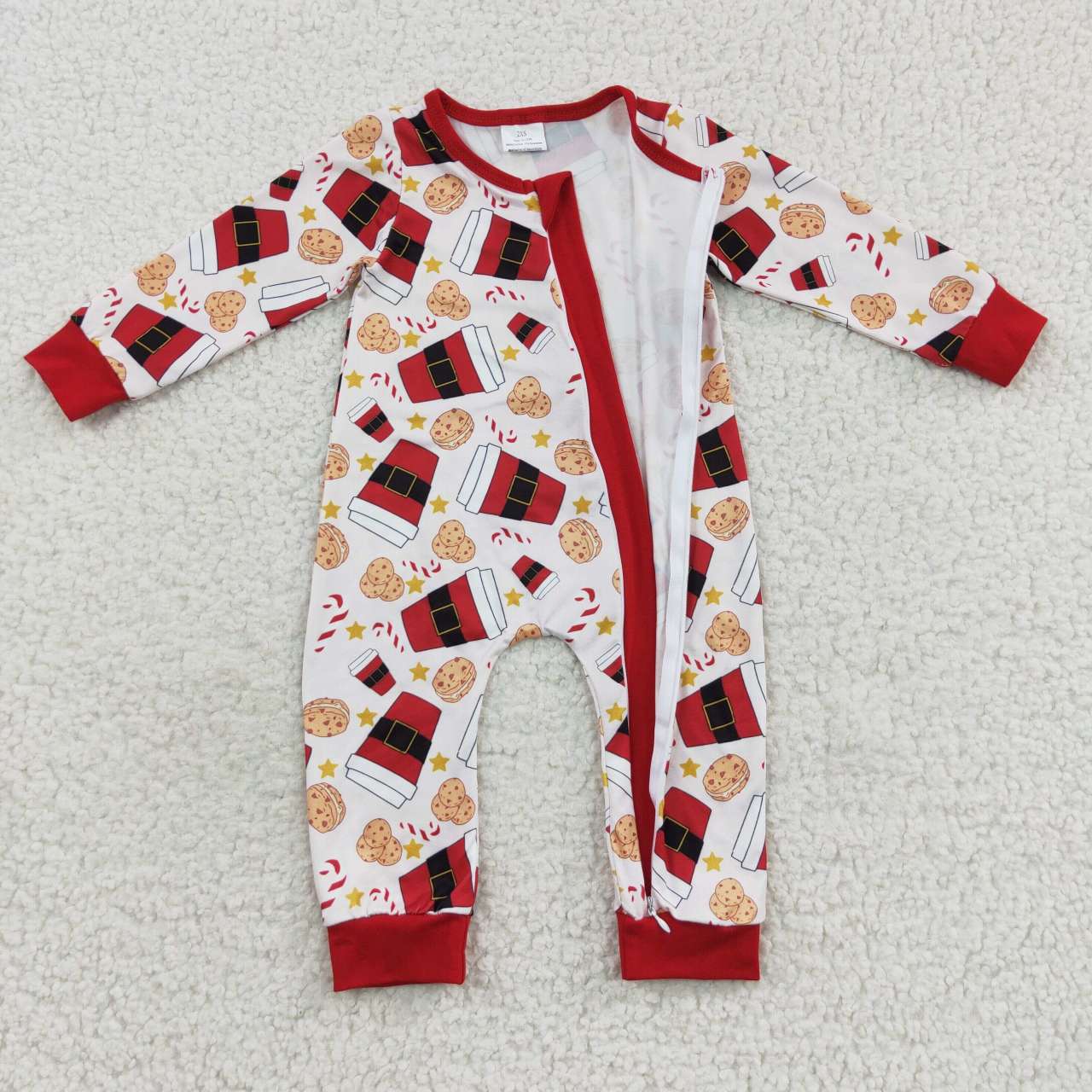 LR0491 Christmas santa cups print baby zipper romper