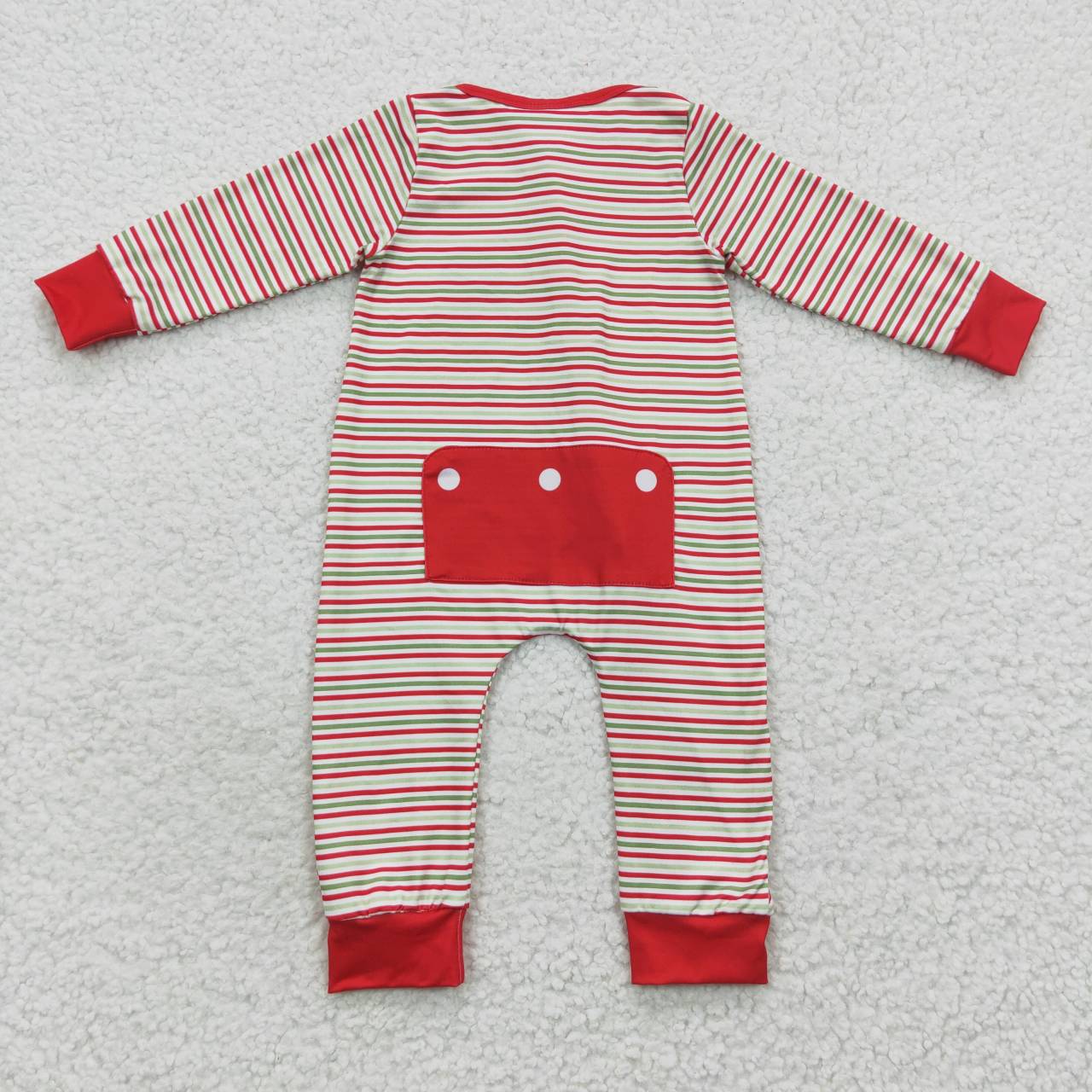 LR0442 Christmas santa embroidery stripes print baby boys zipper romper