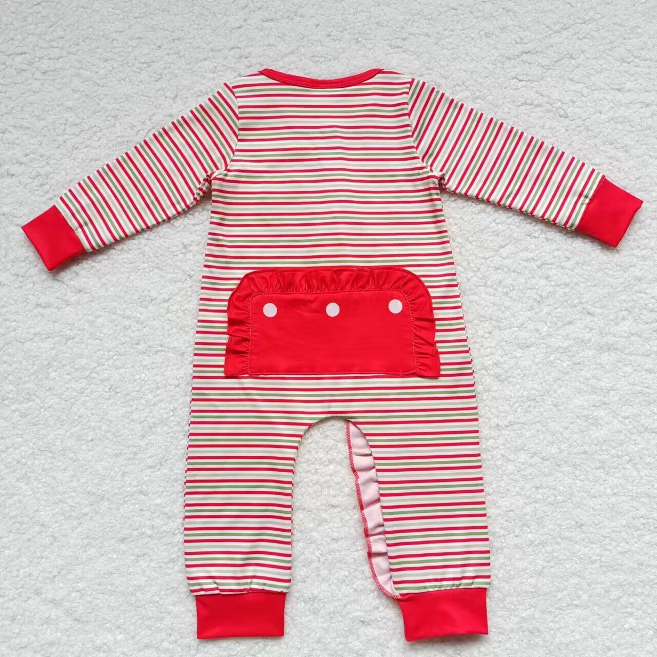 LR0441 Christmas santa embroidery stripes print baby girls zipper romper