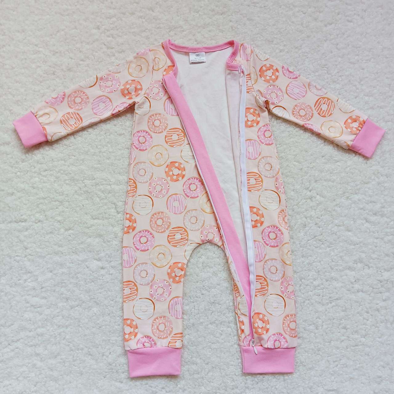 LR0312 Baby girls doughnut print zipper romper