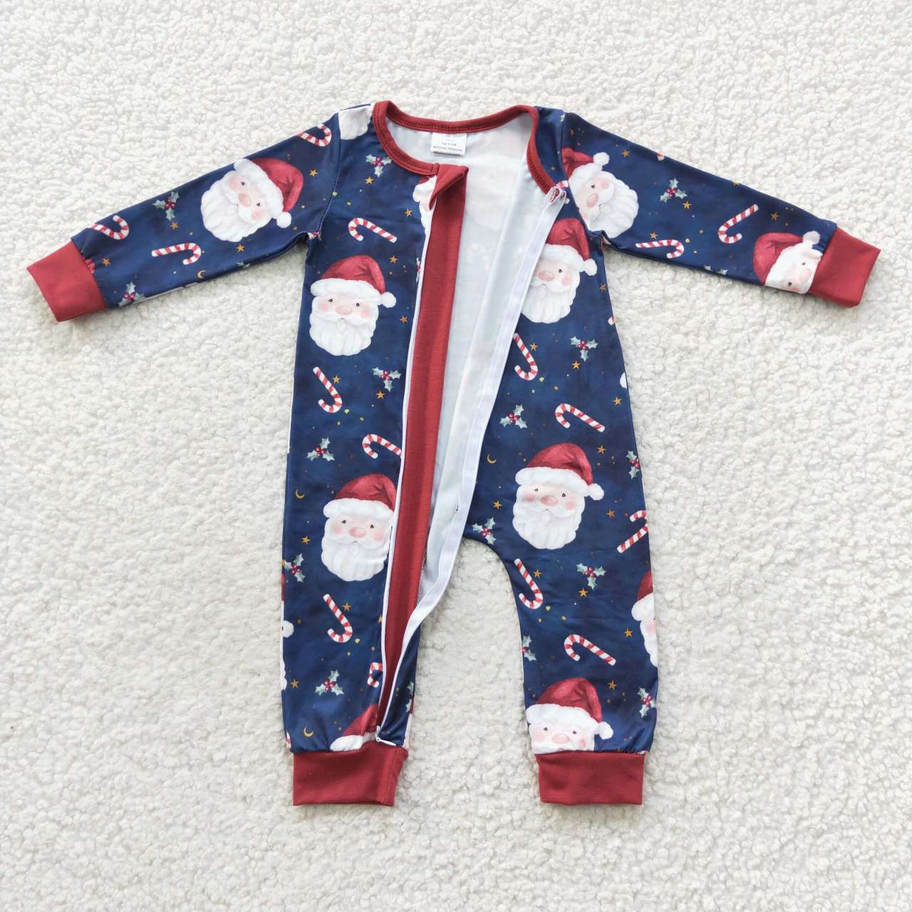 LR0498 Christmas santa print baby zipper romper