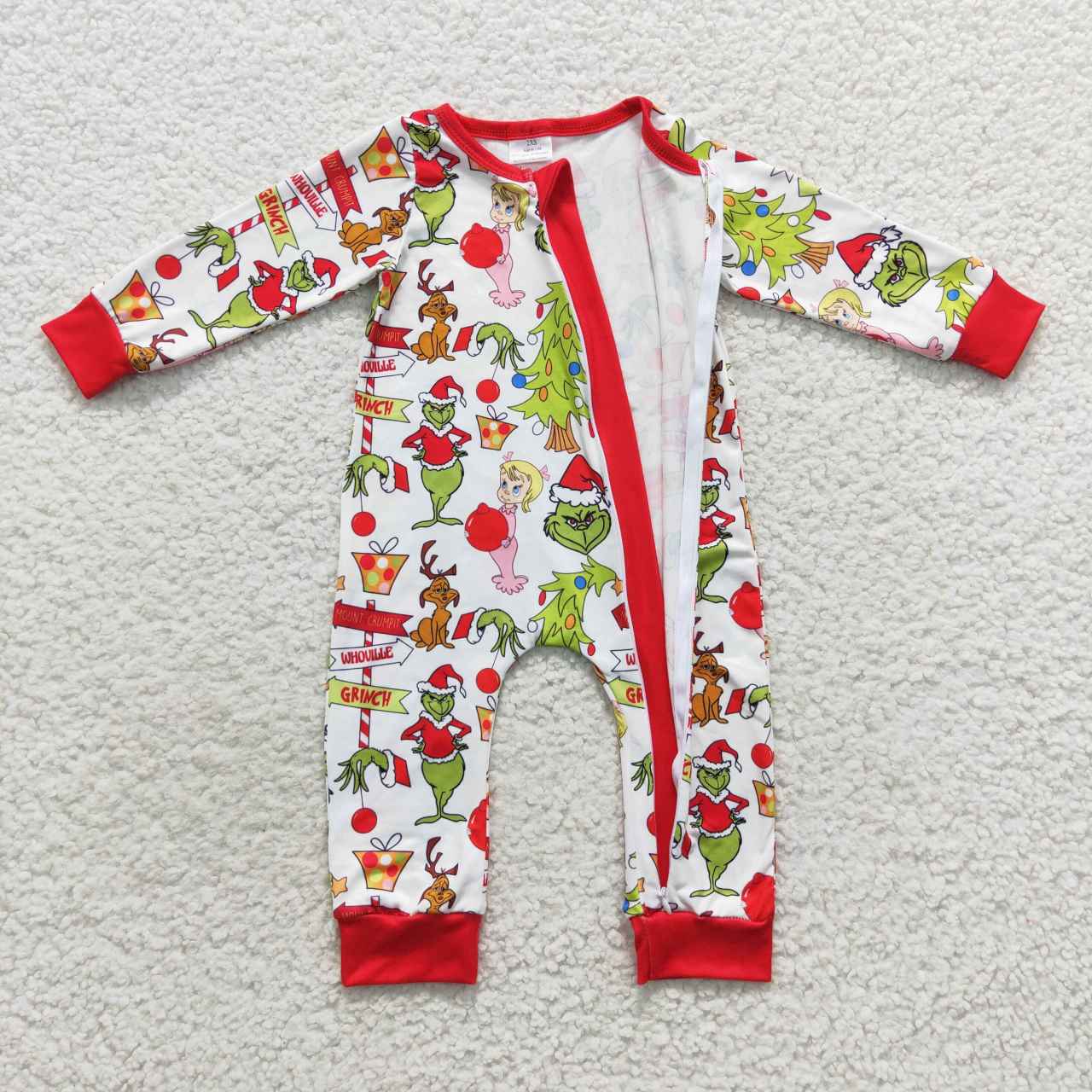 LR0530 Christmas frog print baby zipper romper