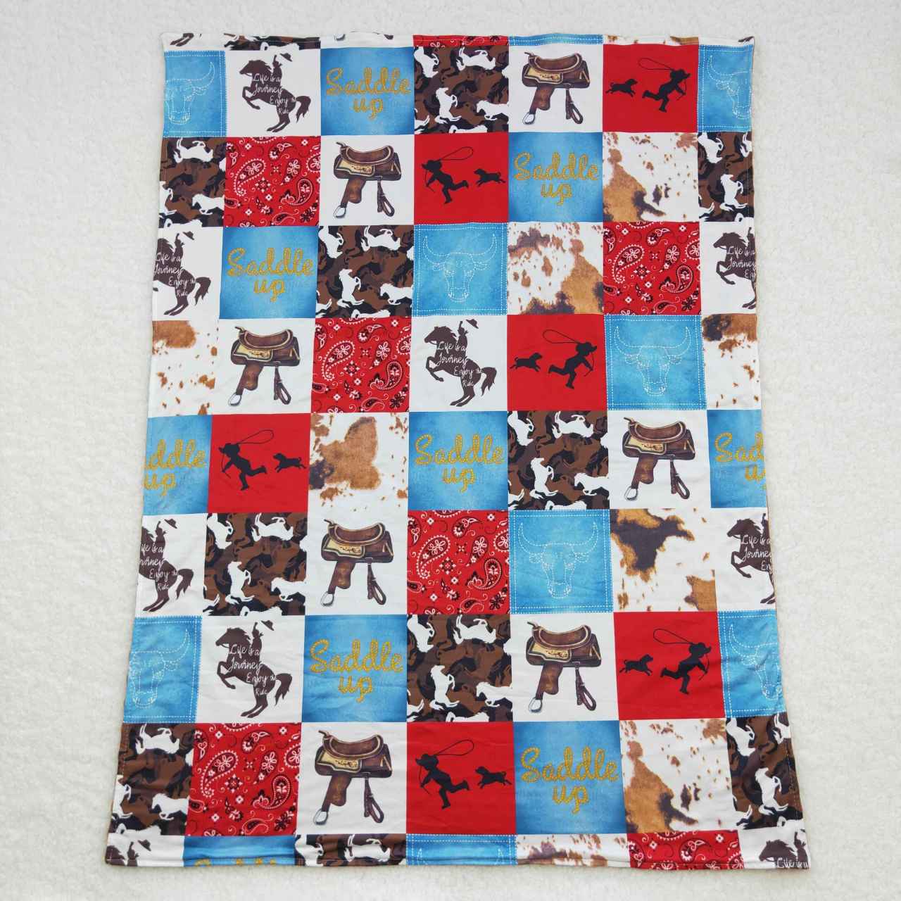 BL0055 Brown cowboy western print blanket