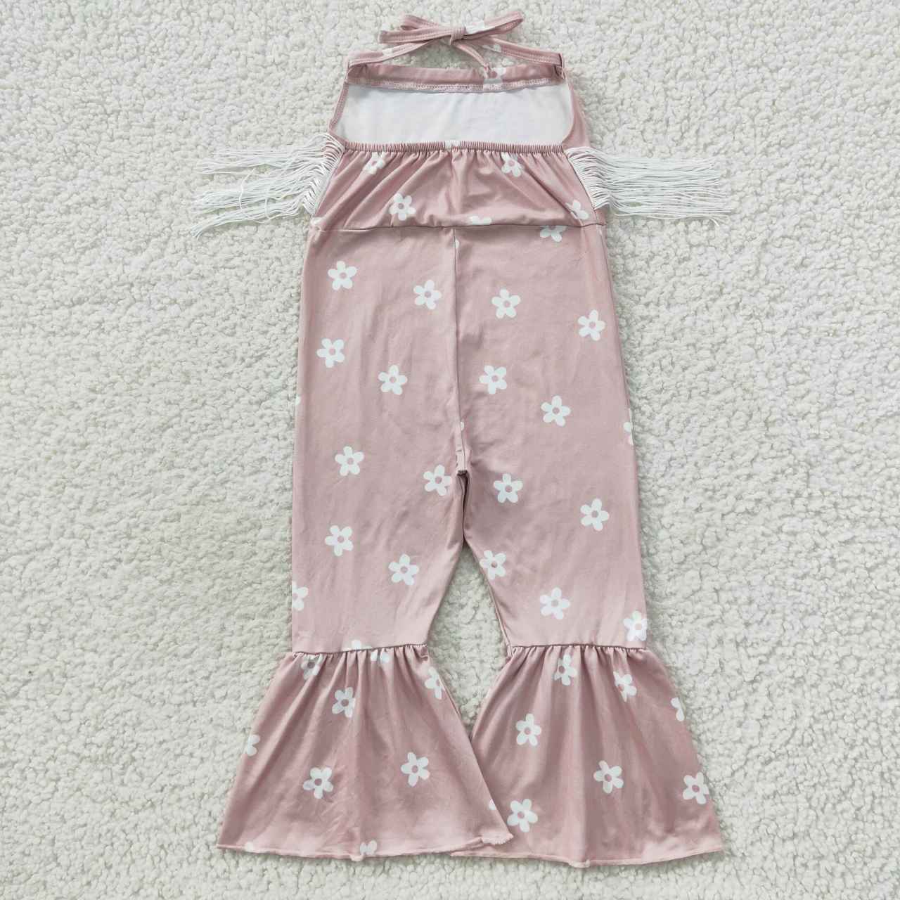 SR0424 Halter flowers tassels baby girls bell bottom jumpsuit